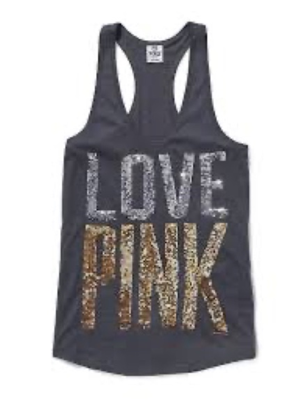 Victoria's Secret PINK Charcoal Grey Love Pink Sequin Tank Top  - Size Small